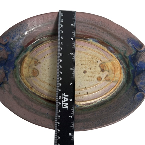 Handmade‎ Pottery Serving Tray Platter Dish Signed Art Decor Seashell Accent - Picture 5 of 5